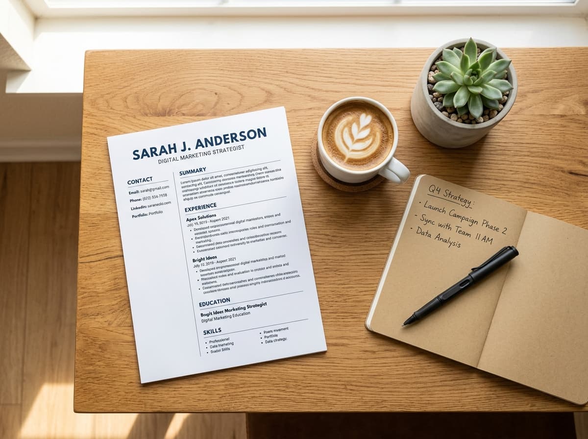 Currículo profissional na mesa de trabalho