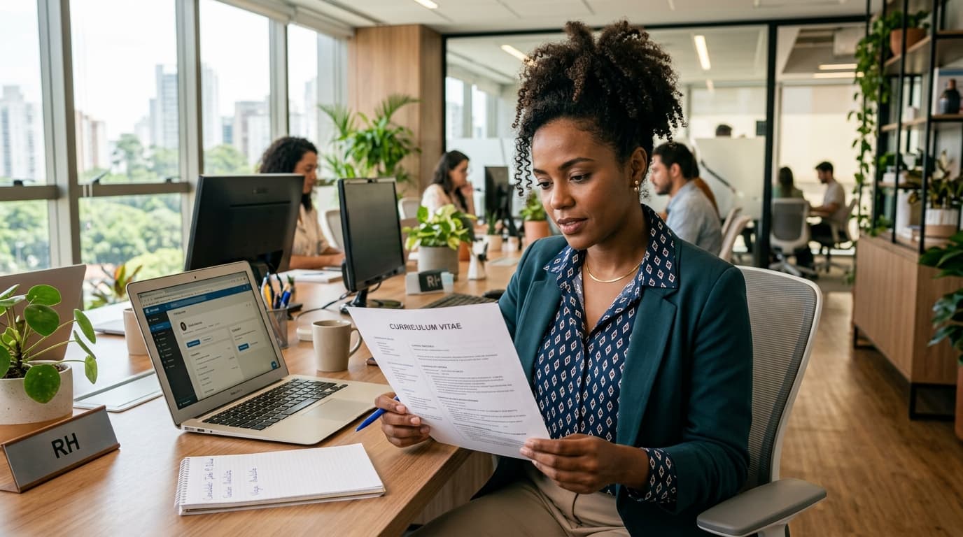 Recrutadora revisando currículo