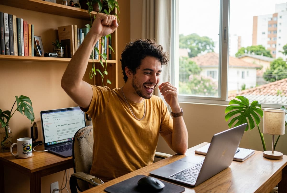 Candidato comemorando aprovação no emprego