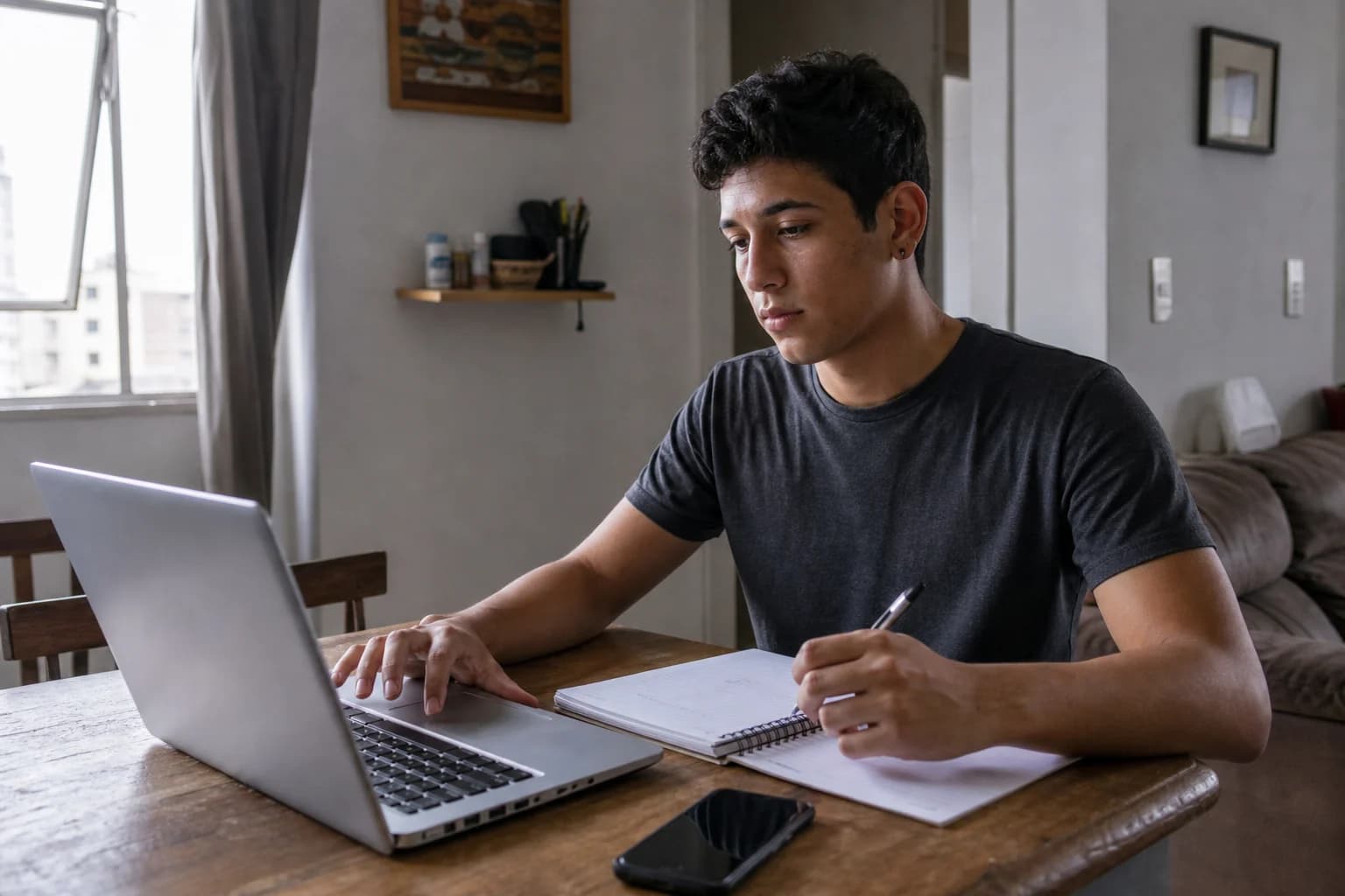 Pessoa organizando anotações de estudo, projetos e responsabilidades para o primeiro currículo